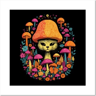 Cat Mushroom Hippie Posters and Art